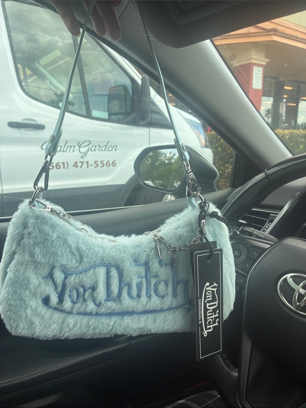 Von Dutch Pale Blue Fuzzy Mini Shoulder Bag